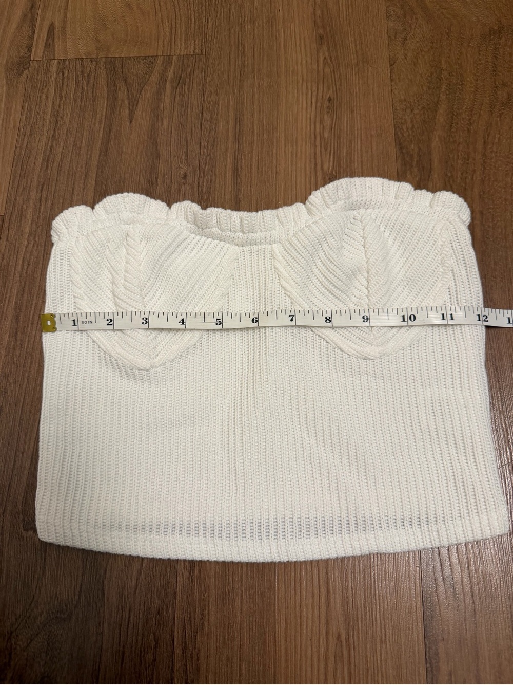 Knit Strapless Bustier Crop Top in Cream - Picture 5 of 6